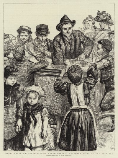 Whitechapel Way, Ongepaste Verfrissing, een November Scène in het Oostelijk Einde door Charles Paul Renouard